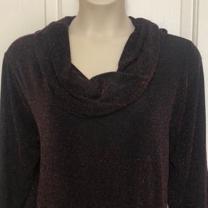 Black and Red Sparkle Cowl Neck Sweater 22/24W